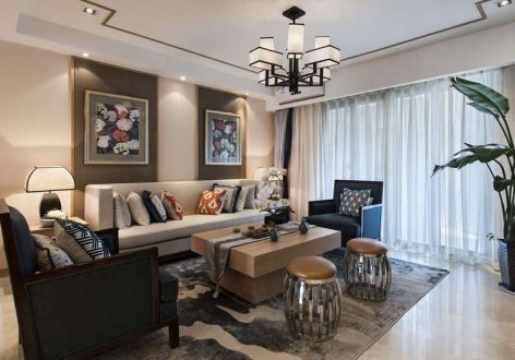 华誉豪庭105㎡新中式三居室装修案例