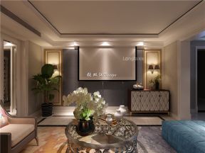 中海悦墅别墅300平美式客厅投影电视墙装修效果图