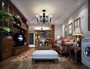 金安东城91平美式风格客厅沙发装修装潢设计图