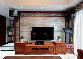 中式风格118平米三居室客厅电视装修效果图片大全
