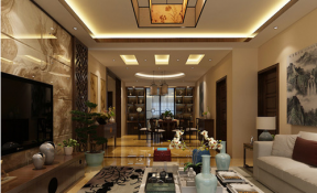 赵庄社区130平现代中式风格客餐厅装修图片