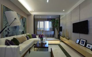 紫薇苑91㎡现代简约客厅背景墙装修效果图