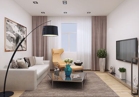 中湾国际现代简约95平二居室装修案例