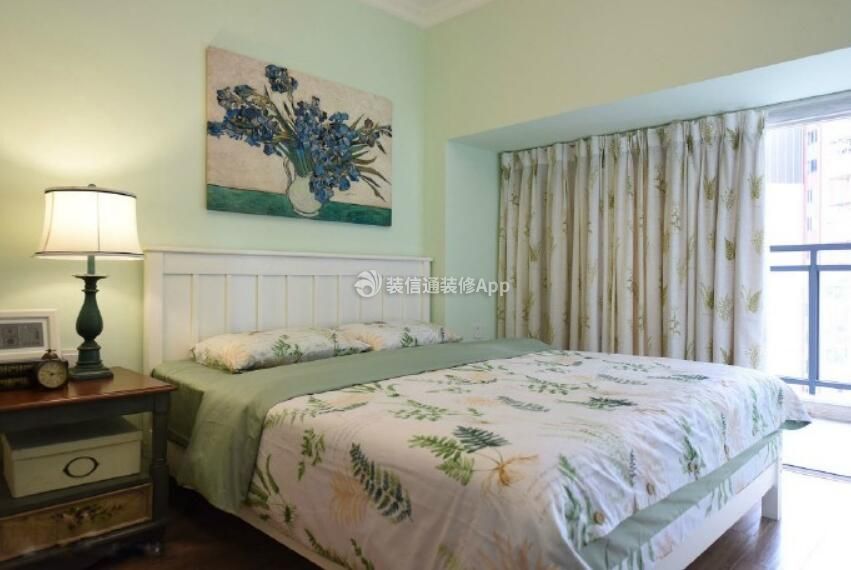 74平美式田园风格两室一厅卧室窗帘装修图