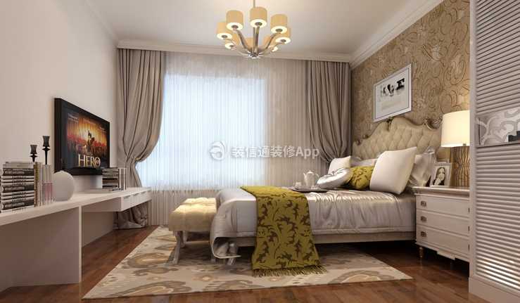 欧式风格107平三居室卧室装修效果图片赏析