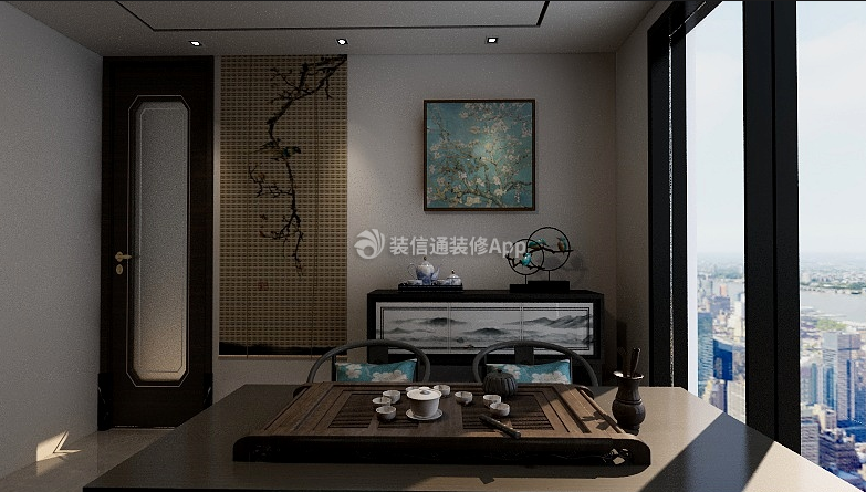 滨河阳光175㎡新中式茶室装修效果图