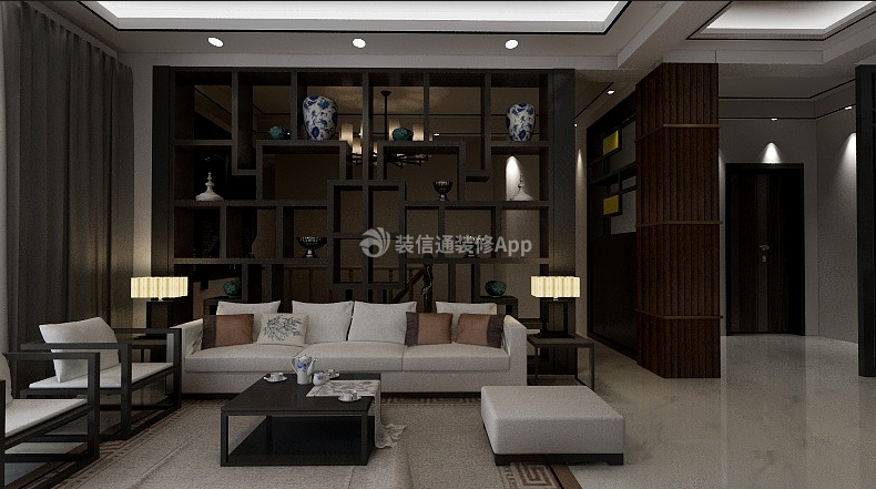 滨河阳光175㎡新中式客厅沙发墙装修效果图