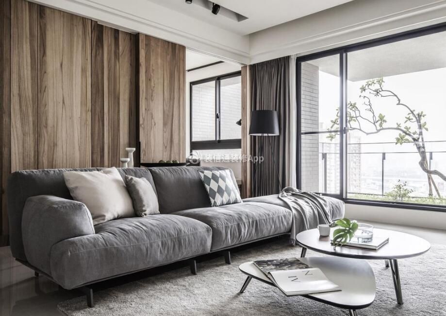 时尚混搭欧式风格客厅灰色双人沙发装修设计图片