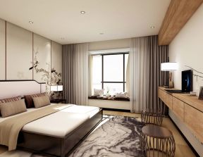 滨河阳光129㎡新中式风格卧室背景墙装修效果图