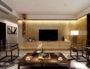 滨河阳光129㎡新中式风格客厅电视墙装修效果图
