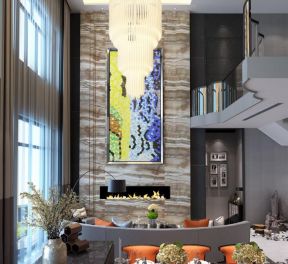 龙湖曲江畔280平米复式混搭风格背景墙装修设计效果图