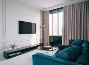 客厅电视背景墙装饰 轻奢客厅装修效果图 蓝色沙发图片 