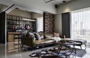 时尚混搭工业风格新房客厅皮质沙发装修图片