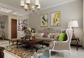 保利香榭里三居126平欧式风格客厅沙发效果图