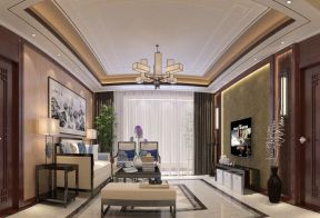 黄海明珠四居200平中式风格客厅电视背景墙设计图