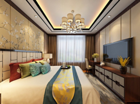 金海名园103平新中式风格卧室装修设计图
