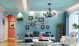 120平地中海风格三居室客厅照片墙装修效果图片