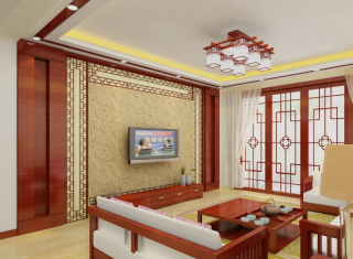 华城丽晶湾130平米三居中式风格客厅装修效果图