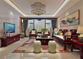 中南世纪锦城240平米复式新中式客厅装修效果图