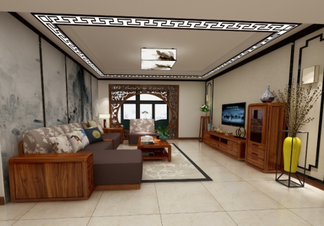 清华园小区150㎡新中式风格三居室装修案例