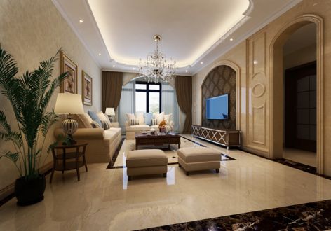 容大东海岸欧式风格110平米三居室装修效果图