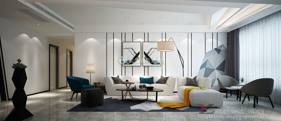 莱安逸珲180平米四居室现代极简风格客厅设计效果图