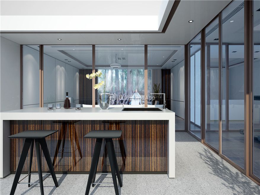 220平别墅现代风格厨房吧台设计图