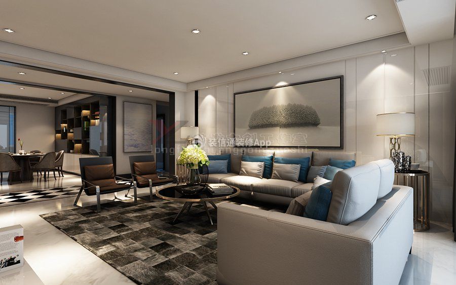 绿地海泊香庭240平米四居室现代极简风格沙发背景墙装修设计效果图