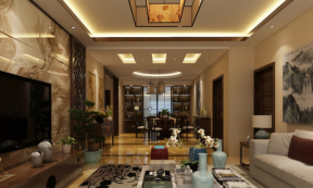 赵庄社区130平米中式风格客厅餐厅效果图
