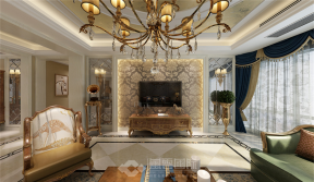 观澜时代天筑430㎡美式风格别墅客厅装修效果图