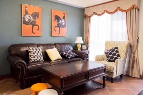 版筑青果93平米三居室美式风格沙发背景墙装修设计效果图