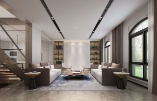 香樟园320平现代风格别墅客厅沙发摆放布置效果图