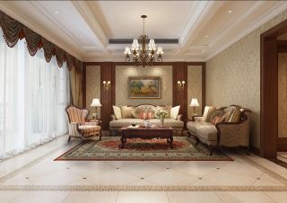 340平方美式风格别墅沙发背景墙装修设计效果图