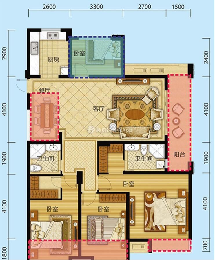 新古典风格128平米四居室户型图