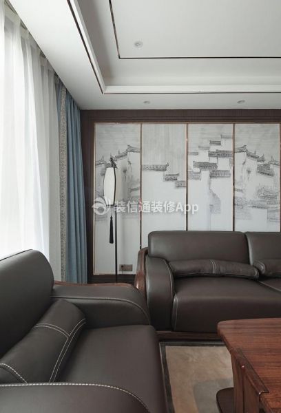 现代风格三居120平米客厅皮质沙发装修图片