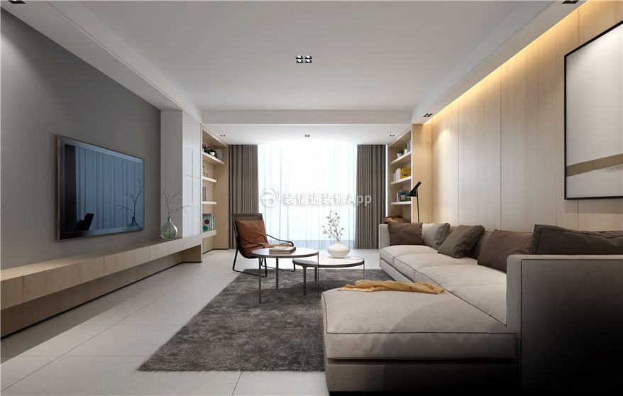 三居140平现代风格客厅布艺沙发装修图