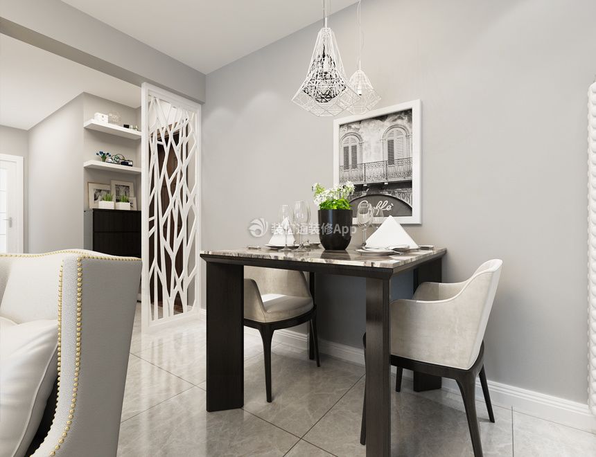 2023现代风格77平米两居室餐厅餐桌装修效果图