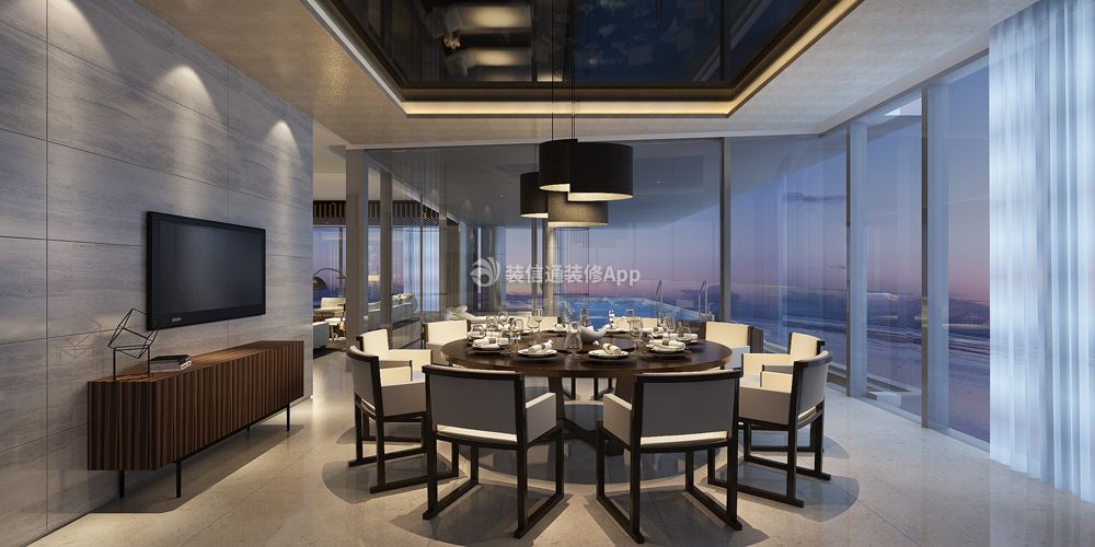 263平大平层现代风格餐厅圆形餐桌设计效果图片