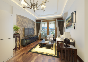 中式风格85平米两居室客厅地毯装修设计效果图片