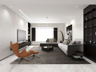 218平大平层极简风格客厅灰色地毯铺设效果图