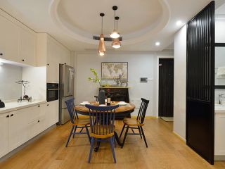 简约美式120平米三居室厨房餐厅装修设计图片