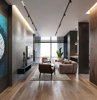 120平米三居室极简风格客厅装修设计效果图