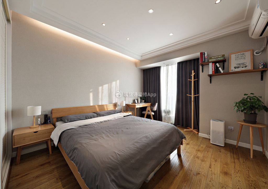 2023现代简约90平米三居室卧室床装修效果图