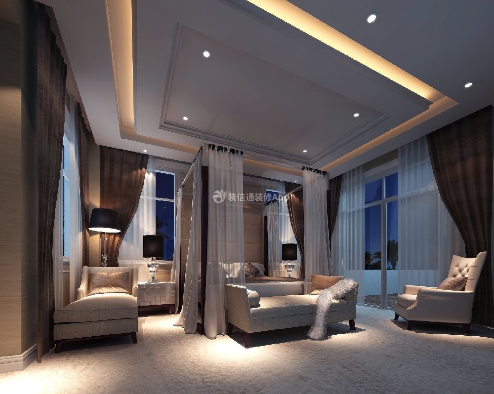 豪华欧式风格800平米别墅卧室窗帘装修效果图