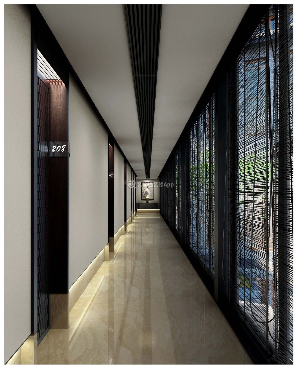 新中式风格2000平米茶楼会所走廊效果图欣赏