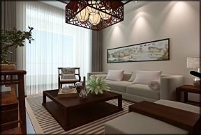 2023中式风格89平三居室客厅沙发装修效果图赏析