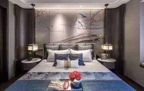 新中式风格四居卧室床头家装效果图片赏析