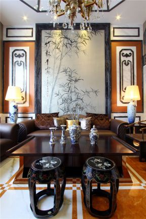 古典中式风格131平米三居室客厅沙发墙设计图片