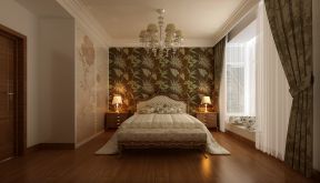 135平米美式风格三居室卧室床头装修效果实景图