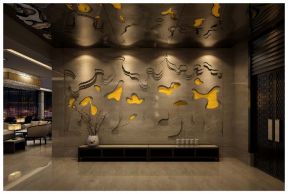 新中式风格2000平米茶楼会所文化墙装修实景图
